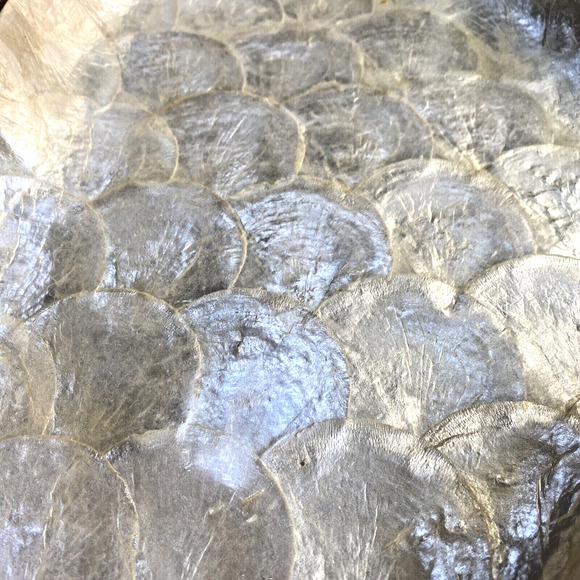 Vintage Wood Bowl Capiz Shell Lining Inlay Chip & Dip Leaf Shaped Beachy Decor - Picture 7 of 10